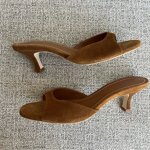 Staud Brigitte Mule Heels Tan Suede Size 40 Open Toe Kitten Heel - Picture 8 of 11